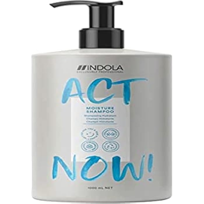Indola Act Now Moisture Shampoo With Aloe Vera Leaf Extracts, Free From Sulfate Surfactants, SiliCones, Parabens & Artificial Color, For Hair Moisturise Hair, 1000ml